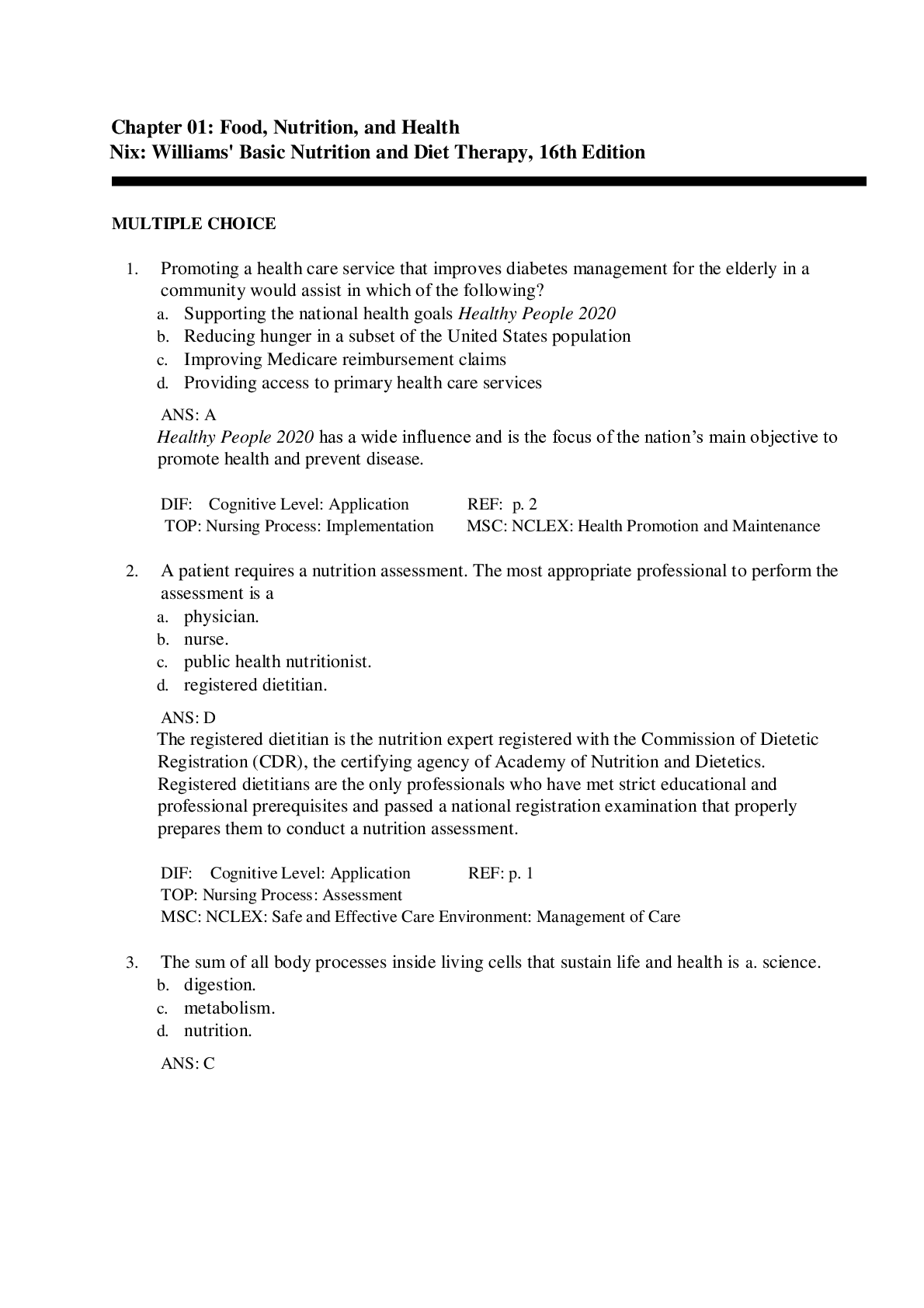 Preview image for Food, Nutrition, and Health Nix: Williams' Basic Nutrition and Diet Therapy, 16th Edition